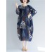 Vintage Women Folk Style Cotton Print Patchwork Dress