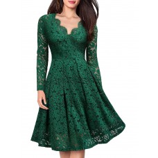 Elegant Women Lace Hollow Out V-Neck Dress