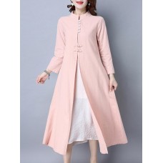 Gracila 2pcs Suit Women Vintage Stand Collar Solid Button Cardigan and Sleeveless Dress
