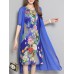 Women Summer Floral Print Two Pieces Sets O-neck Loose Chiffon Dress