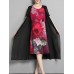 Women Summer Floral Print Two Pieces Sets O-neck Loose Chiffon Dress