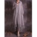 Women Vintage Cotton Linen Lace Patchwork Button Dress