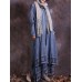 Women Vintage Cotton Linen Lace Patchwork Button Dress