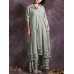 Women Vintage Cotton Linen Lace Patchwork Button Dress