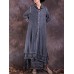 Women Vintage Cotton Linen Lace Patchwork Button Dress