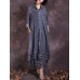 Women Vintage Cotton Linen Lace Patchwork Button Dress