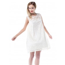 Women Lace Crochet Solid Color Sleeveless Casual MIni Dresses