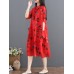 Casual Women Floral Printed Short Sleeve Turn-Down Collar Chiffon Dress