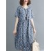 Casual Women Floral Printed Loose O-Neck Dress