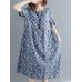 Casual Women Floral Printed Loose O-Neck Dress
