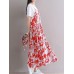 Casual Women Loose Floral Print O-Neck Strap Chiffon Dress