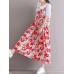 Casual Women Loose Floral Print O-Neck Strap Chiffon Dress