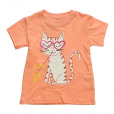 2015 New Little Maven  Baby Girl Children Cat Orange Cotton Short Sleeve T-shirt