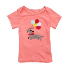 2015 New Little Maven Baby Girl Children Dog Red Cotton Short Sleeve T-shirt Top