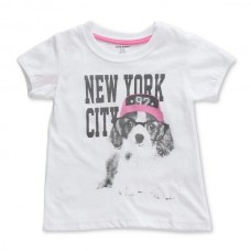 2015 New Little Maven Baby Girl Children Glasses Dog White Cotton Short Sleeve T-shirt Top