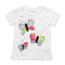 2015 New Little Maven Baby Girl Children Butterfly White Cotton Short Sleeve T-shirt
