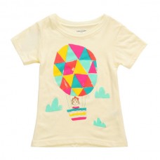 2015 New Little Maven Baby Girl Children Air Balloon Yellow Cotton Short Sleeve T-shirt