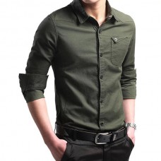 Off Road Military Fashion Handsome Style Slim Fit Cotton Long-sleeved Men Shirt