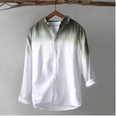 Mens Gradient Color Long Sleeve Cotton Breathable Trendy Casual Shirts