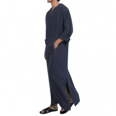 Vintage Ethnic Style Kaftan Loose Comfy Simple Tunics Robe Loungewear for Men