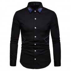 Men Embroidery Solid Color Button Up Shirts