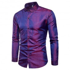 Mens Bright Nightclub Turn-Down Collar Fashion Long-sleeved Designer Shirt