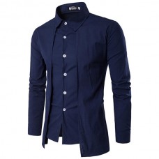 Mens Fashion Connected Two Pieces Personality Casual Long Sleeve Shirts