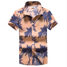 Mens Hawaiian Style 3D Coconut Printing Summer Turn Down Collar Beach Casual Shirts