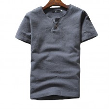 Mens Summer Cotton Vintage Solid Color Short Sleeve Slim Casual T-Shirts