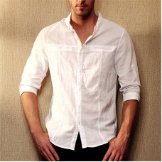 TWO-SIDED Mens Big Size Solid Color Three Quarter Sleeve Turn Down Collar Cotton Shirts