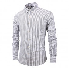 Mens Long Sleeve Slim Casual Cotton Striped Oxford Textile Shirts