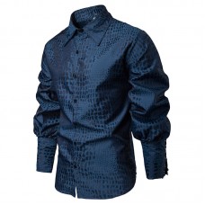 Men Irregular Pattern Lace Cuff Long Sleeve Shirts