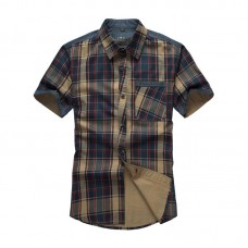 Summer Cotton Plaid Chest Pocket Short Sleeve Shirts for Men