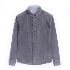 Mens Fashion Striped Long Sleeve Cotton Square Collar Casual Shirts