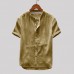 Mens Vintage Solid Color Single-breasted Stand Collar Short Sleeve Loose Casual Shirts