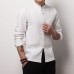Vintage Chinese Style Linen Knot Buckle Stand Collar Fashion Men Long Sleeve Shirts