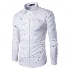 Mens Fashion Printing Design Turn Down Collar Long Sleeve Casual Shirts