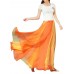 Bohemian Chiffon Contrast Color Patchwork Elastic Waist Pleated Maxi Skirts For Women