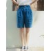 Casual Women Linen Elastic Waist Pure Color Shorts