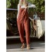 Casual Women Solid Color Cotton Linen Jumpsuit with Pockets