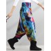 Retro Women Color-block Folk Style Elastic Waist Pants