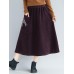 Embroidery Elastic Waist Loose Hem Corduroy Skirts with Pocket