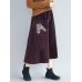 Embroidery Elastic Waist Loose Hem Corduroy Skirts with Pocket