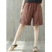 Pure Color Elastic Waist Loose Cotton Linen Wide Leg Shorts
