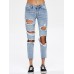 Casual Women Ripped Hole Mid Rise Cropped Jeans