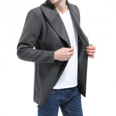 Large Lapel Design Fashion Long Style Men's Trench Coat Pure Color Long Sleeve Casual Jacket