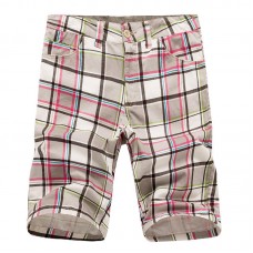 Men's Casual Lattice Knee-Length Cotton Shorts Summer Breathable Shorts Pants