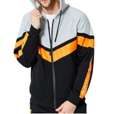 Men's Autumn Polyester Loose Hoodies Zipper Fashion Patchwork Casual Sweatshirt