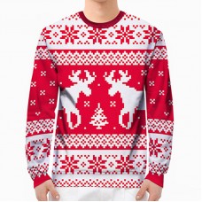 Men Christmas Red Deer Printed Long Sleeve Sweatshirt Casual Slim Fit Thick Hoodies Sweatshirts